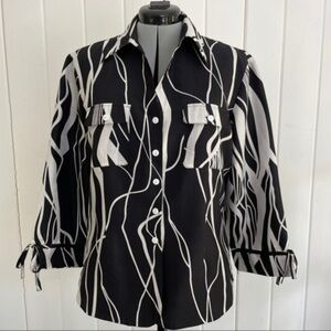 Anne Carson 100% Silk Black/White Print Lined Top​​​​​